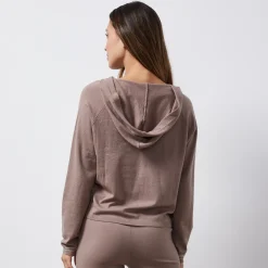 Soft Knit|Hoodies*MONROW Light Soft Knit Contrast Stitch Hoody PECAN