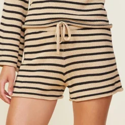 Shorts*MONROW Linen Sweater Short ECRU/BLKSTRIPE