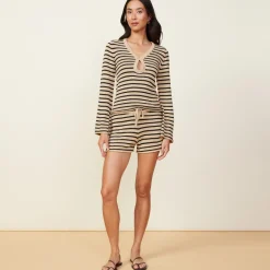 Shorts*MONROW Linen Sweater Short ECRU/BLKSTRIPE