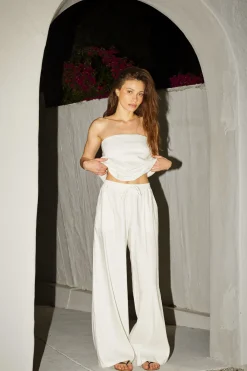 Pants*MONROW Linen Wide Leg Pant PEARL