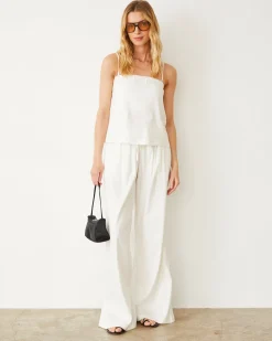 Pants*MONROW Linen Wide Leg Pant PEARL