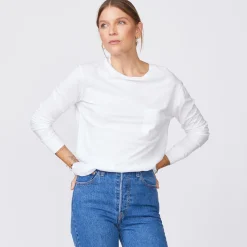Long Sleeve*MONROW Long Sleeve Ex-Boyfriend Pocket Crew WHITE