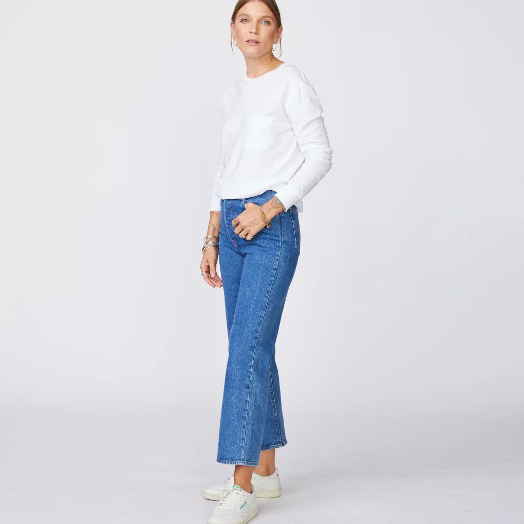 Long Sleeve*MONROW Long Sleeve Ex-Boyfriend Pocket Crew WHITE