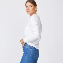 Long Sleeve*MONROW Long Sleeve Ex-Boyfriend Pocket Crew WHITE