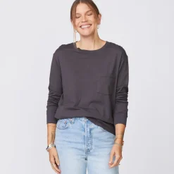 Long Sleeve*MONROW Long Sleeve Ex-Boyfriend Pocket Crew FADEDBLACK