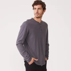 Mens Sale|Men's Sale*MONROW Long Sleeve Henley VINTAGEBLACK