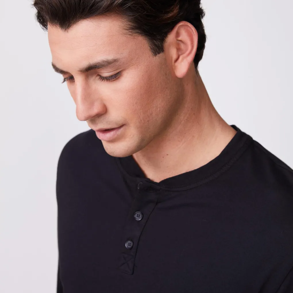 Men's Tops|Mens Sale*MONROW Long Sleeve Henley BLACK