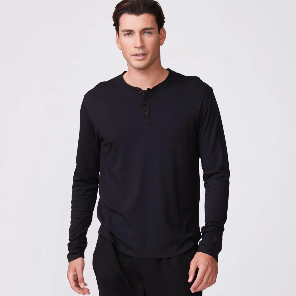 Men's Tops|Mens Sale*MONROW Long Sleeve Henley BLACK