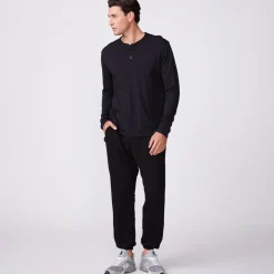 Men's Tops|Mens Sale*MONROW Long Sleeve Henley BLACK