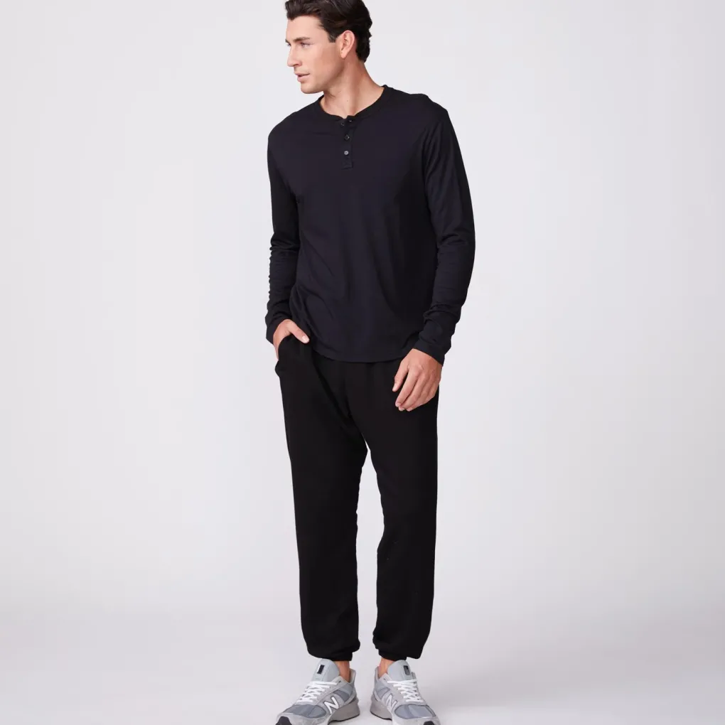 Men's Tops|Mens Sale*MONROW Long Sleeve Henley BLACK