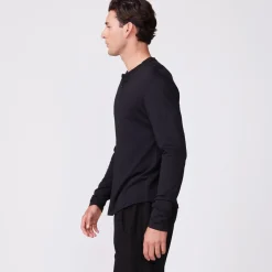 Men's Tops|Mens Sale*MONROW Long Sleeve Henley BLACK