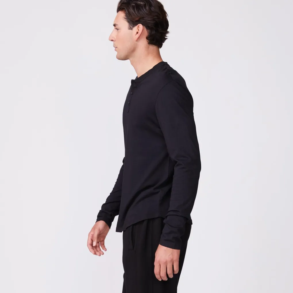 Men's Tops|Mens Sale*MONROW Long Sleeve Henley BLACK
