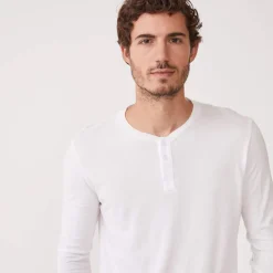 Men's Tops|Mens Sale*MONROW Long Sleeve Henley WHITE