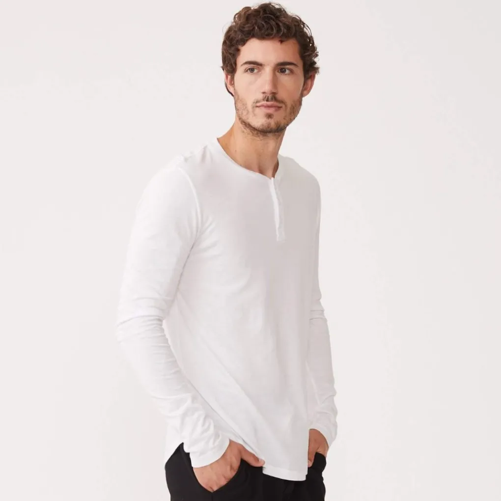 Men's Tops|Mens Sale*MONROW Long Sleeve Henley WHITE