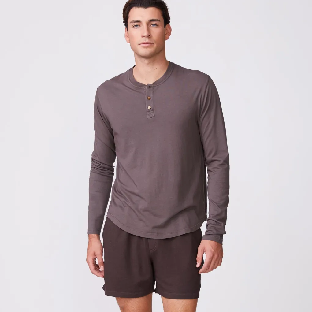 Men's Tops|Mens Sale*MONROW Long Sleeve Henley COCOA