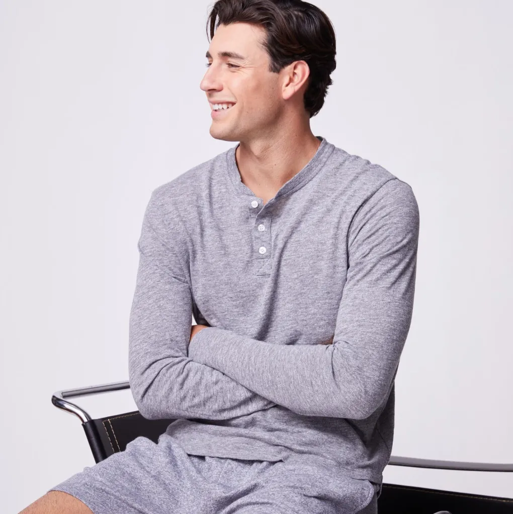 Men's Tops|Mens Sale*MONROW Long Sleeve Henley GRANITE