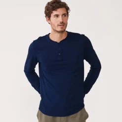 Men's Tops|Mens Sale*MONROW Long Sleeve Henley NAVYBLUE