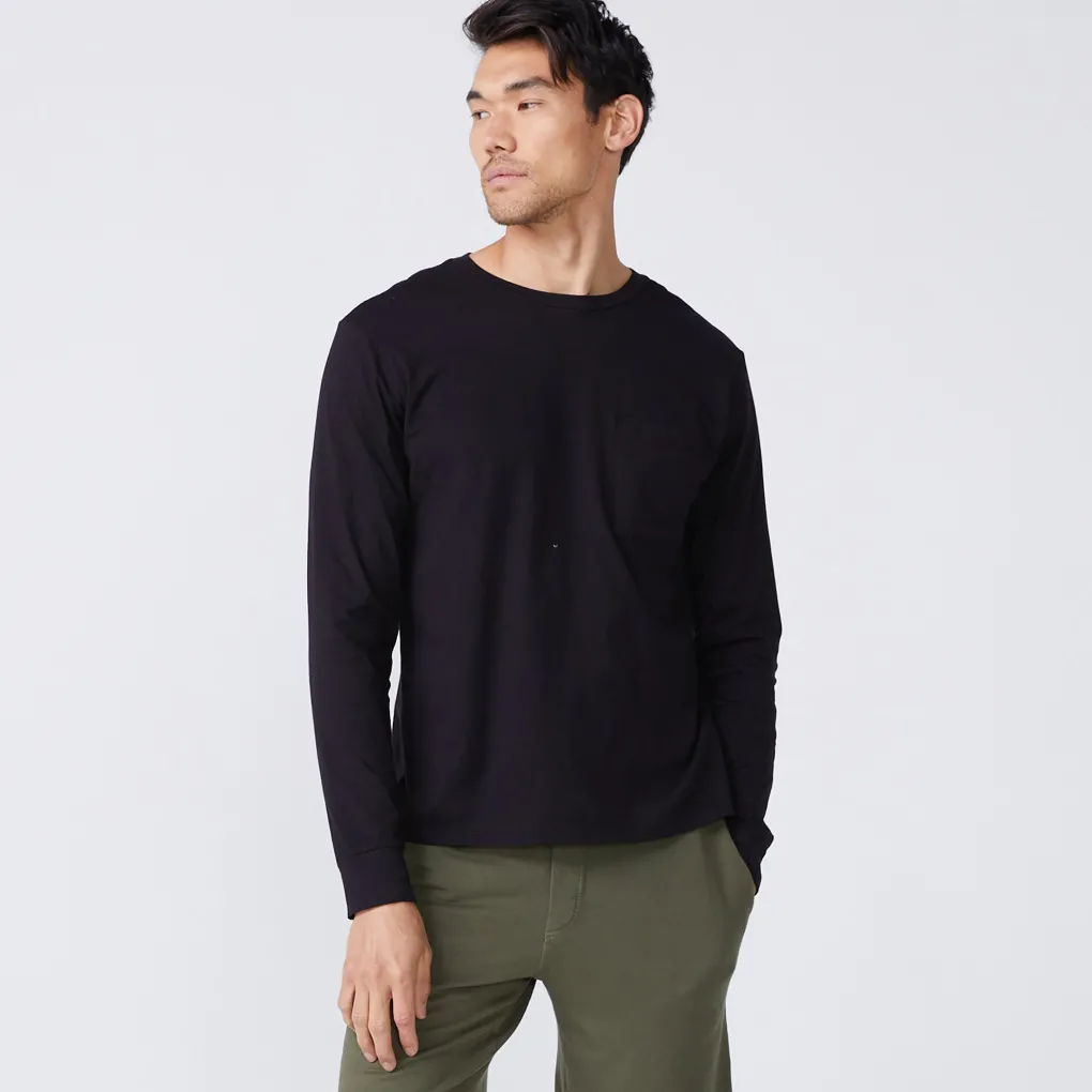 Men's Tops|Mens Sale*MONROW Long Sleeve Pocket Crew BLACK