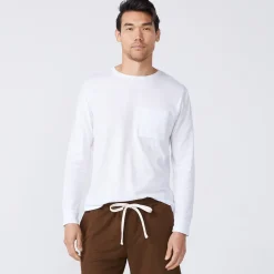 Men's Tops|Mens Sale*MONROW Long Sleeve Pocket Crew WHITE
