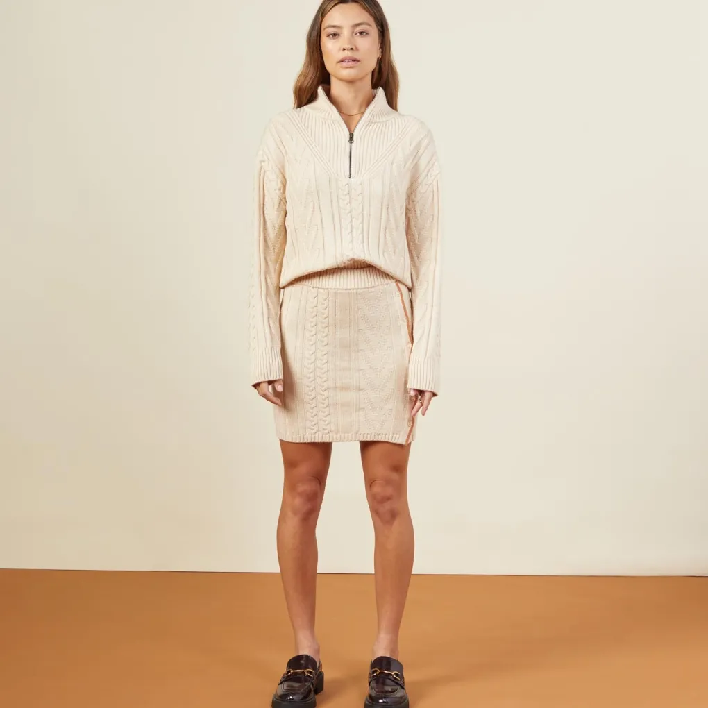 Sweatshirts*MONROW Merino Cable Knit Half Zip OFFWHITE