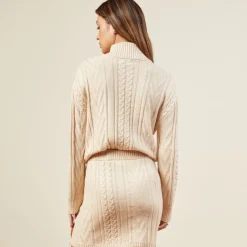 Sweatshirts*MONROW Merino Cable Knit Half Zip OFFWHITE