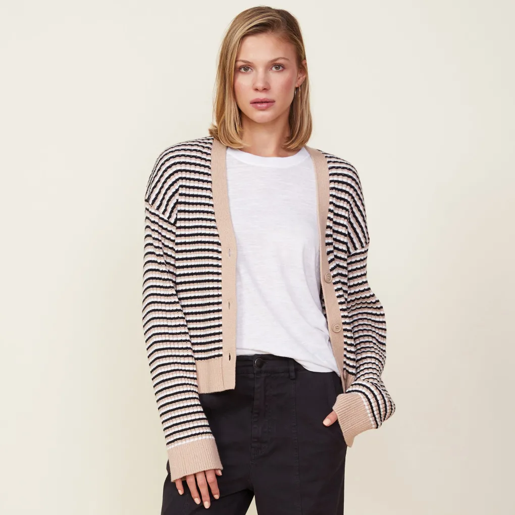 Sweaters*MONROW Merino Wool Cardigan DUSKWINTER/WHITEBLACKSTRIPES