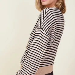 Sweaters*MONROW Merino Wool Cardigan DUSKWINTER/WHITEBLACKSTRIPES