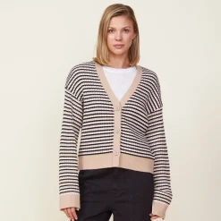 Sweaters*MONROW Merino Wool Cardigan DUSKWINTER/WHITEBLACKSTRIPES