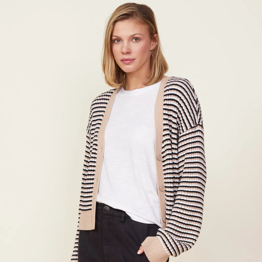 Sweaters*MONROW Merino Wool Cardigan DUSKWINTER/WHITEBLACKSTRIPES