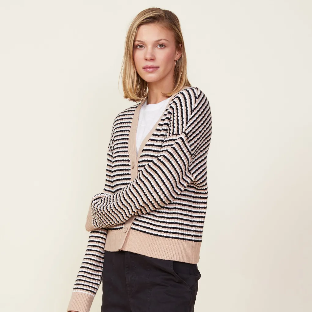 Sweaters*MONROW Merino Wool Cardigan DUSKWINTER/WHITEBLACKSTRIPES
