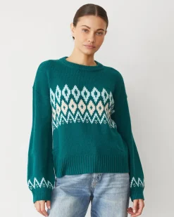 Sweaters*MONROW Merino Wool Fair Isle Crew Neck FOREST