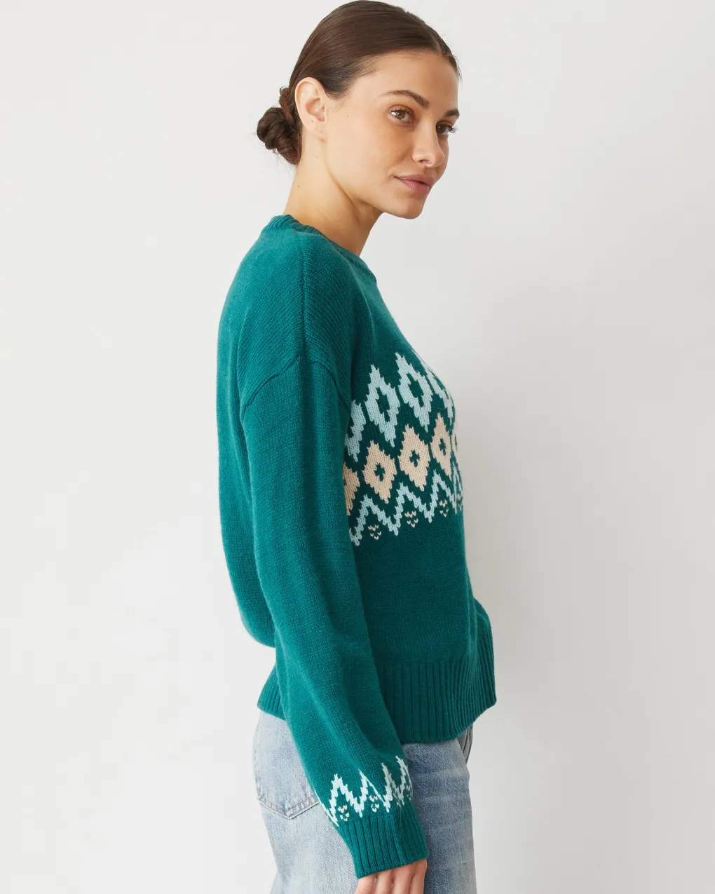Sweaters*MONROW Merino Wool Fair Isle Crew Neck FOREST