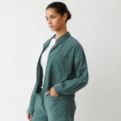 Long Sleeve*MONROW Mini Corduroy Cropped Shirt CACTUS