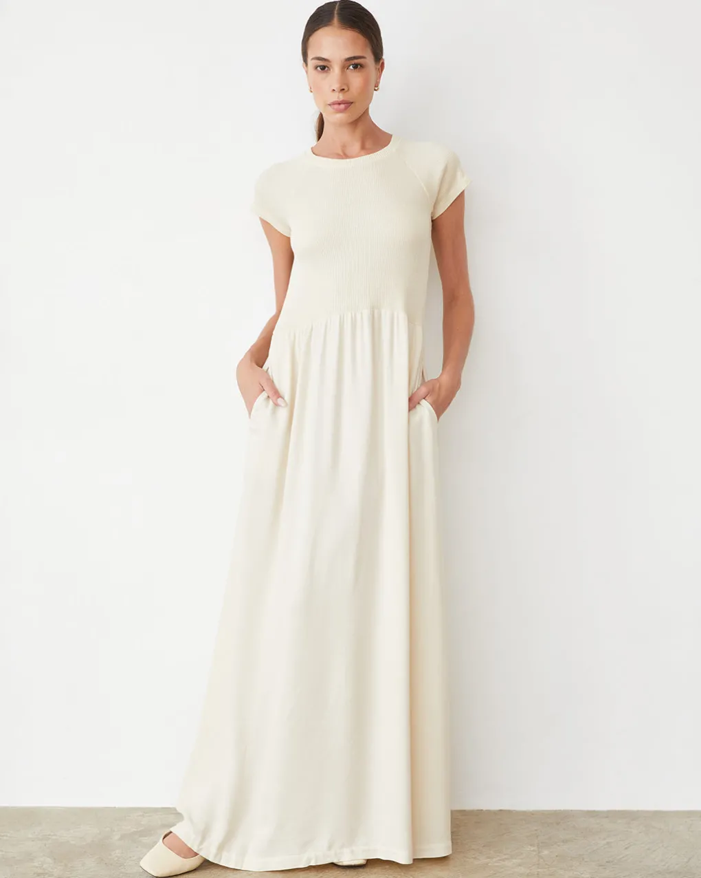 Dresses*MONROW Mix Media Maxi Dress OFFWHITE