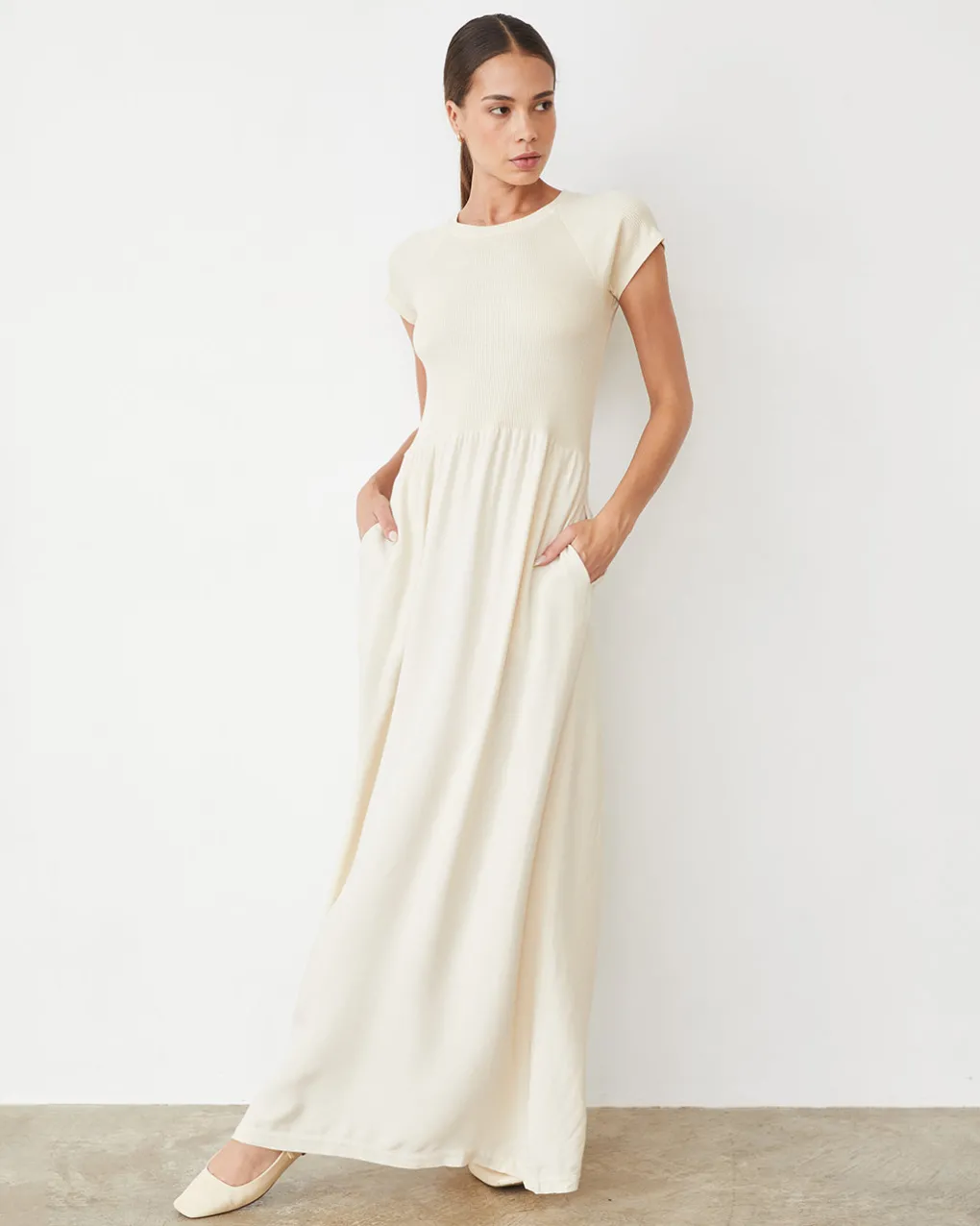 Dresses*MONROW Mix Media Maxi Dress OFFWHITE
