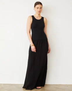 Dresses*MONROW Mix Media Tank Maxi Dress BLACK