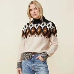 Sweaters*MONROW Mock Neck Fair Isle Sweater OFFWHITE