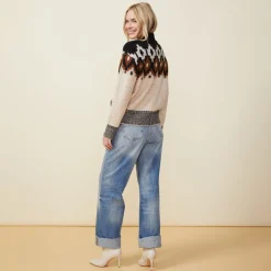 Sweaters*MONROW Mock Neck Fair Isle Sweater OFFWHITE