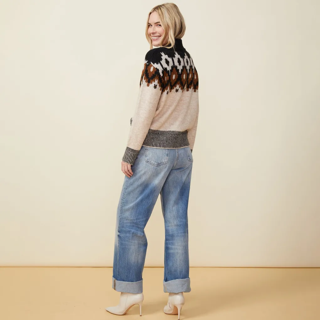 Sweaters*MONROW Mock Neck Fair Isle Sweater OFFWHITE