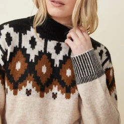 Sweaters*MONROW Mock Neck Fair Isle Sweater OFFWHITE