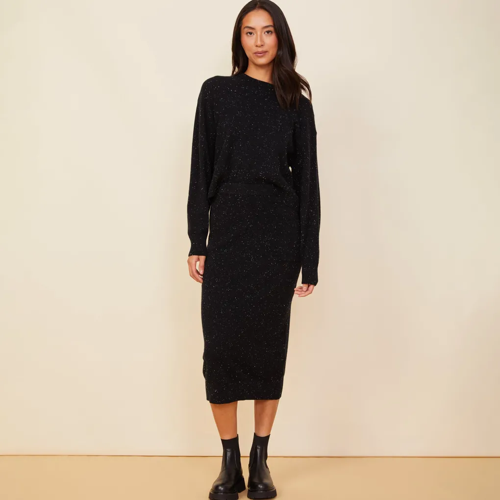 Skirts*MONROW Neps Cashmere Pocket Midi Skirt BLACK