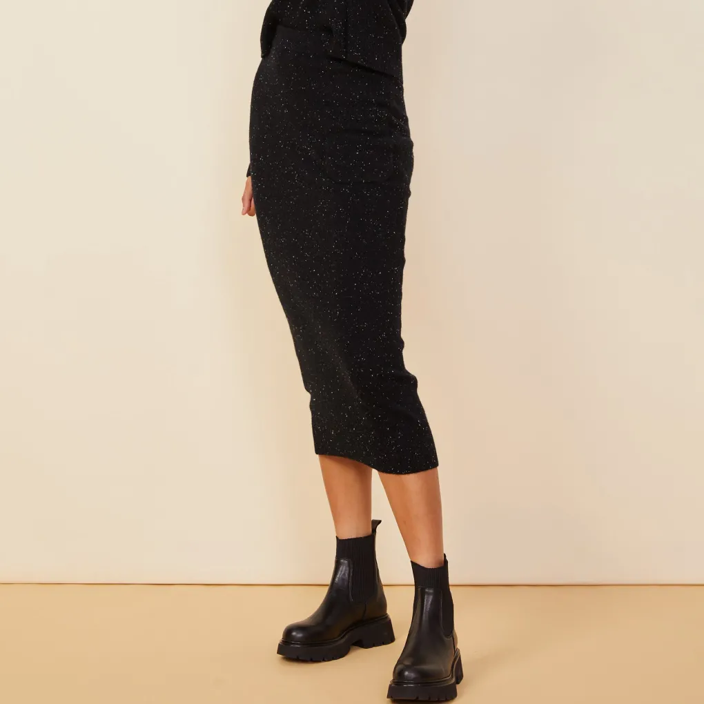 Skirts*MONROW Neps Cashmere Pocket Midi Skirt BLACK