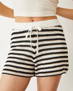 Shorts*MONROW Open Knit Sweater Short IVORY/BLACK/DUSK