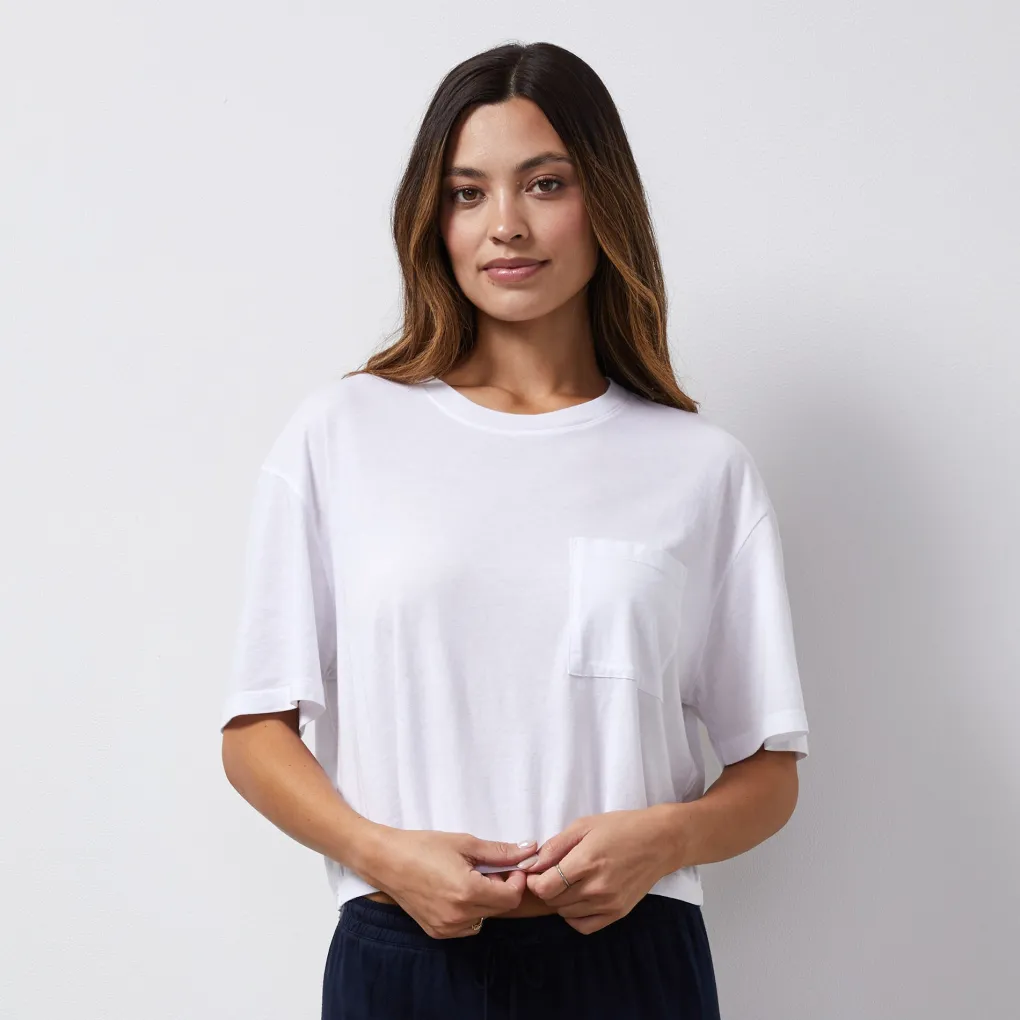 Tees*MONROW Organic Jersey Crop Pocket Tee WHITE