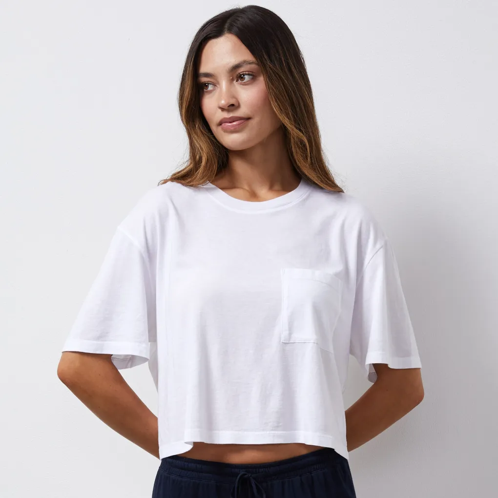 Tees*MONROW Organic Jersey Crop Pocket Tee WHITE