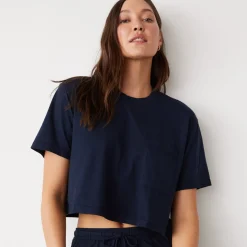Tees*MONROW Organic Jersey Crop Pocket Tee DARKNAVY