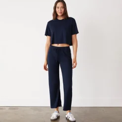 Tees*MONROW Organic Jersey Crop Pocket Tee DARKNAVY
