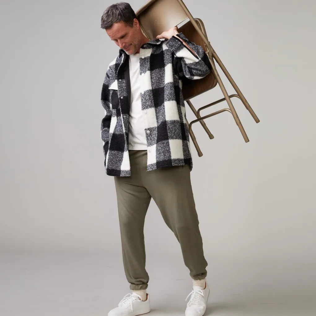 Mens Sale|Men's Sale*MONROW Plaid Flannel Shacket BLACK/NATURAL