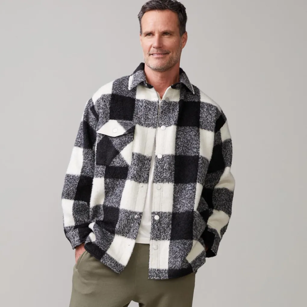 Mens Sale|Men's Sale*MONROW Plaid Flannel Shacket BLACK/NATURAL