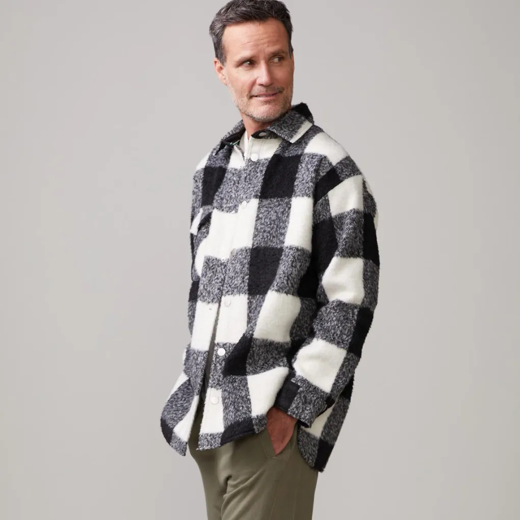 Mens Sale|Men's Sale*MONROW Plaid Flannel Shacket BLACK/NATURAL